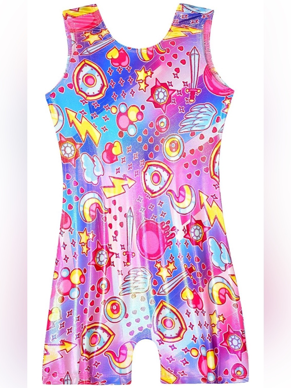 Girls Pink Purple Gymnastics Biketard Leotard Size 130 6-8Y NEW